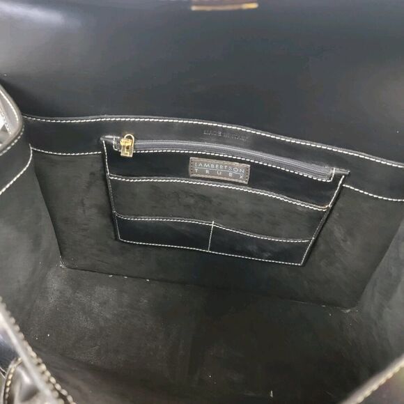 Lamberston Truex Boxcar Black Leather Handbag Bag Purse Italy - Picture 14 of 16